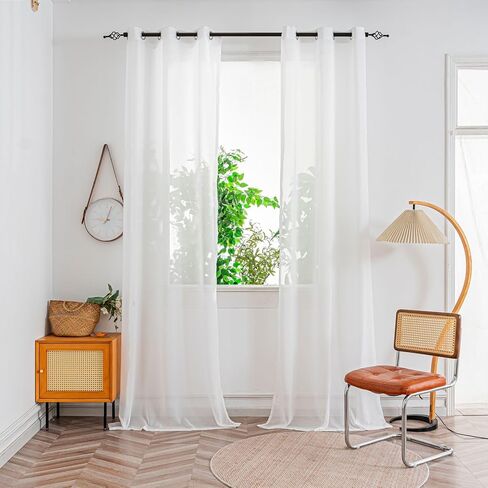 Ivory Sheer Curtains 90 Inches Long, Grommet Semi-Transparent Light Filtering Panels, Soft Polyester Drapes for Living Room Bedroom Dining Room, Privacy Sheer Curtain Panels, 50" W, 2 Pack in Saudi Arabia