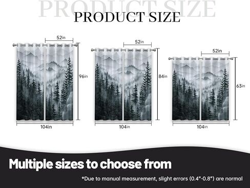 Grey Forest Blackout Curtains, Cool Black and White Gray Window Drapes for Mens Bedroom Living Room, 84 inch Length 2 Panels Set，52x84in in Saudi Arabia