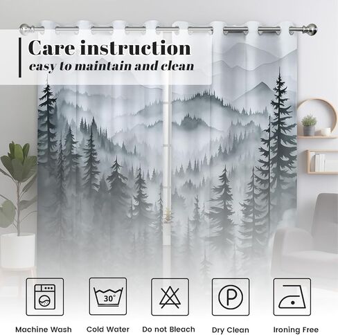Grey Forest Blackout Curtains, Cool Black and White Gray Window Drapes for Mens Bedroom Living Room, 84 inch Length 2 Panels Set，52x84in in Saudi Arabia
