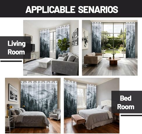 Grey Forest Blackout Curtains, Cool Black and White Gray Window Drapes for Mens Bedroom Living Room, 84 inch Length 2 Panels Set，52x84in in Saudi Arabia