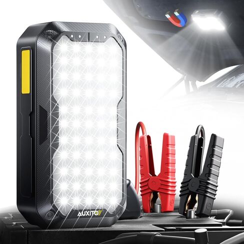 AUXITO Jump Starter: 6000A Car Portable-Battery Jumper Box with 4000LM LED Outdoor Camping Light and Power Bank Function, Up to 10.5L Gas and 10L Diesel Engines, USB Ports and Jumper Cable Included in Kuwait