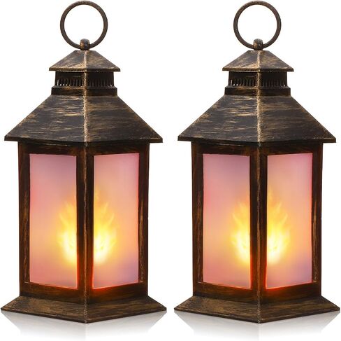 Tondiamo 2 Pcs 8.4'' Ramadan Lanterns LED Indoor Vintage Lanterns Decorative Small Lamp Flame Retro Battery Operated Candles for Home Tabletop Decor Patio Garden Yard Porch Decoration(Bronze) in Saudi Arabia