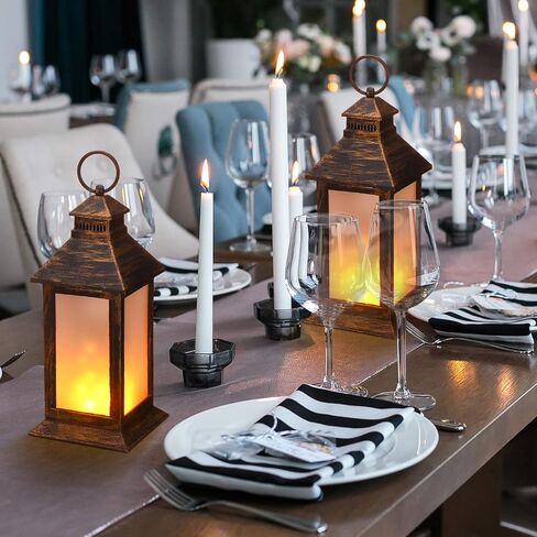 Tondiamo 2 Pcs 8.4'' Ramadan Lanterns LED Indoor Vintage Lanterns Decorative Small Lamp Flame Retro Battery Operated Candles for Home Tabletop Decor Patio Garden Yard Porch Decoration(Bronze) in Saudi Arabia