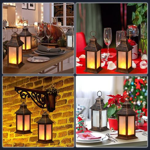 Tondiamo 2 Pcs 8.4'' Ramadan Lanterns LED Indoor Vintage Lanterns Decorative Small Lamp Flame Retro Battery Operated Candles for Home Tabletop Decor Patio Garden Yard Porch Decoration(Bronze) in Saudi Arabia