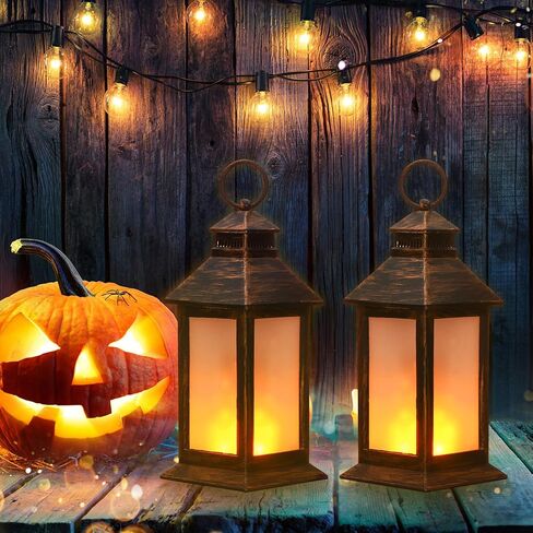 Tondiamo 2 Pcs 8.4'' Ramadan Lanterns LED Indoor Vintage Lanterns Decorative Small Lamp Flame Retro Battery Operated Candles for Home Tabletop Decor Patio Garden Yard Porch Decoration(Bronze) in Saudi Arabia