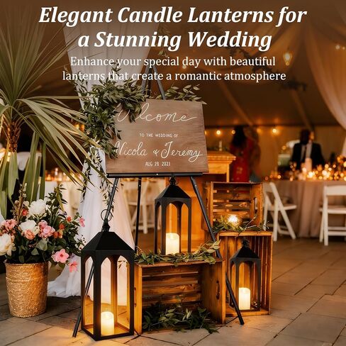 23" 17" Large Black Metal Candle Lanterns Decorative Indoor Modern Farmhouse Lantern Decor Set of 2 Outdoor Lanterns for Porch Patio Floor Mantle Fireplace Lantern for Christmas Halloween Home Decor in Saudi Arabia