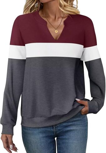 EADINVE Womens Casual Long Sleeve V Neck Sweatshirts Cute Loose Fit Lightweight Pullover Fall Clothes Tunic Tops in Kuwait