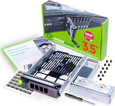 WORKDONE 3.5 inch Hard Drive Caddy Tray Compatible for Dell PowerEdge Servers - with 2.5 inch HDD Adapter NVMe SSD SAS SATA Bracket - Simply and Easy Carrier Setup with Installation Manual in Kuwait