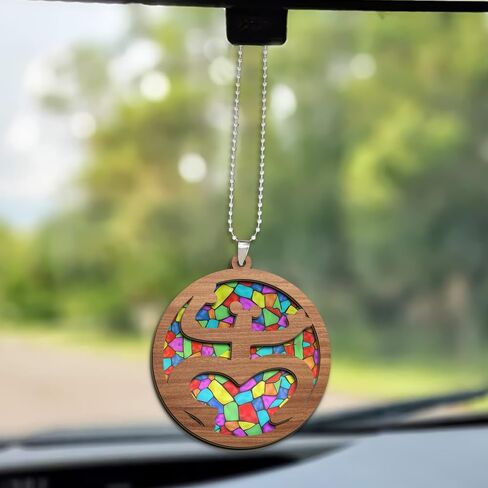 Taino Sol Car Charm Hanging Accessories, Puerto Rico Symbol Suncatcher Christmas Ornaments for Tree, Colorful Boricua Ornament, Unique Birthday Gifts for Family, Boss, Puerto Rican, Housewarming in Kuwait