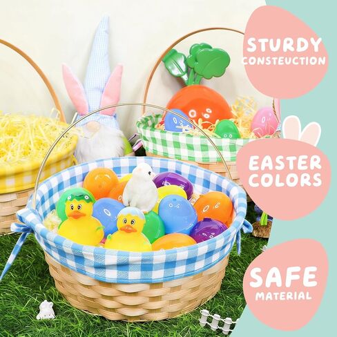 3 PCS Easter Bamboo Baskets with Plaid Lining and Handle Easter Bunny Gifts for Easter Egg Hunt, Kids Party Treats, Filling with Party Favors, Spring Party Favors, Outdoor Activity Prizes in Saudi Arabia