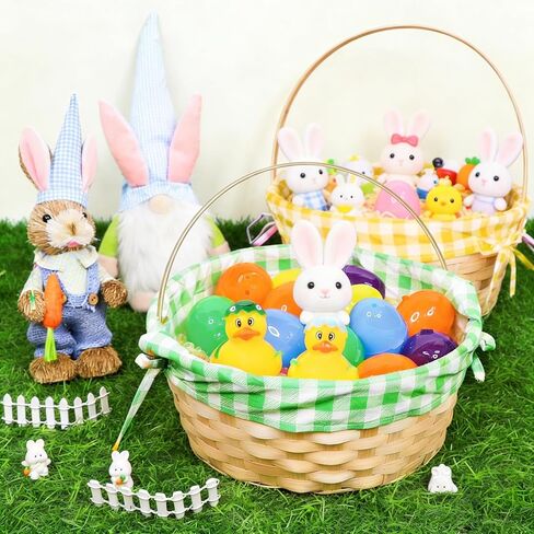 3 PCS Easter Bamboo Baskets with Plaid Lining and Handle Easter Bunny Gifts for Easter Egg Hunt, Kids Party Treats, Filling with Party Favors, Spring Party Favors, Outdoor Activity Prizes in Saudi Arabia