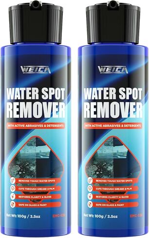 مزيل بقع الماء، ملمع كاشط للزجاج الأمامي للسيارة، الزجاج، الطلاء - يزيل بقع الماء الصعبة، الشحوم، الرواسب المعدنية - آمن على أسطح السيارات، عبوة مزدوجة 100 جرام (2 × 3.5 أونصة) in Kuwait
