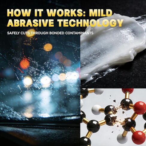 مزيل بقع الماء، ملمع كاشط للزجاج الأمامي للسيارة، الزجاج، الطلاء - يزيل بقع الماء الصعبة، الشحوم، الرواسب المعدنية - آمن على أسطح السيارات، عبوة مزدوجة 100 جرام (2 × 3.5 أونصة) in Kuwait