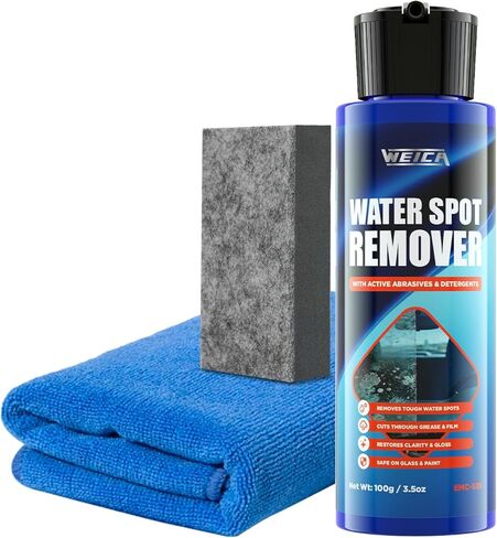 مزيل بقع الماء، ملمع كاشط للزجاج الأمامي للسيارة، الزجاج، الطلاء - يزيل بقع الماء الصعبة، الشحوم، الرواسب المعدنية - آمن على أسطح السيارات، عبوة مزدوجة 100 جرام (2 × 3.5 أونصة) in Kuwait