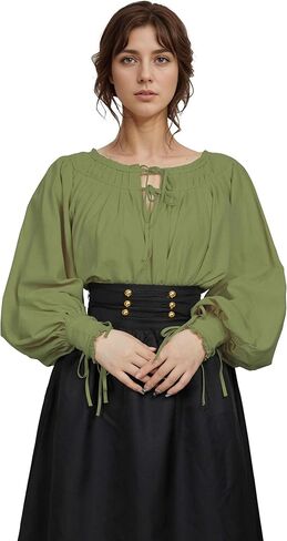 miccostumes Women's Medieval Shirt Renaissance Long Sleeve Retro Square Neck Style Top in Saudi Arabia