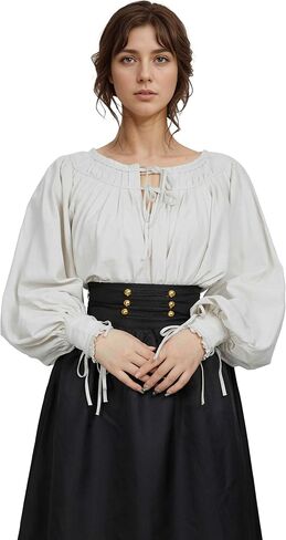 قميص نسائي من العصور الوسطى من miccostumes بأكمام طويلة وتصميم رقبة مربعة من طراز عصر النهضة in Kuwait