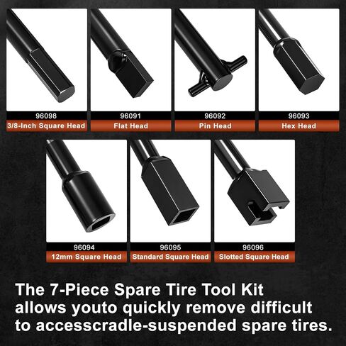 مجموعة أدوات استرجاع الإطارات الاحتياطية مكونة من 7 قطع، مسطحة، دبوس، سداسي، مربع 12 مم، مشقوق، رؤوس مربعة ⅜ بوصة، إطارات معلقة ذات حامل سفلي ومرتفع، مجموعة أدوات الإطارات الاحتياطية 96090A in Kuwait