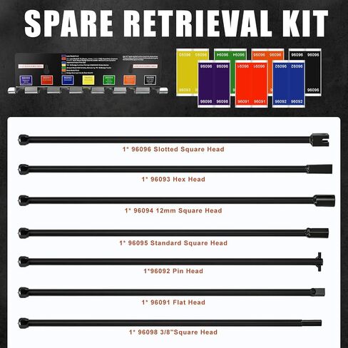 مجموعة أدوات استرجاع الإطارات الاحتياطية مكونة من 7 قطع، مسطحة، دبوس، سداسي، مربع 12 مم، مشقوق، رؤوس مربعة ⅜ بوصة، إطارات معلقة ذات حامل سفلي ومرتفع، مجموعة أدوات الإطارات الاحتياطية 96090A in Kuwait