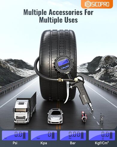 Digital Tire Pressure Gauge with Inflator, T500 Air Compressor Attachments, Heavy Duty Air Chuck with Rubber Hose and Quick Connect Coupler in Saudi Arabia