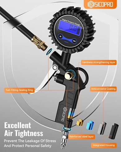 Digital Tire Pressure Gauge with Inflator, T500 Air Compressor Attachments, Heavy Duty Air Chuck with Rubber Hose and Quick Connect Coupler in Saudi Arabia