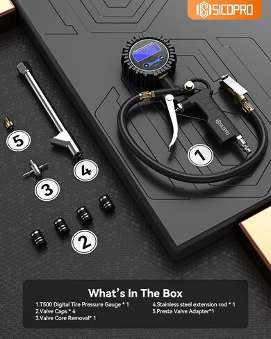 Digital Tire Pressure Gauge with Inflator, T500 Air Compressor Attachments, Heavy Duty Air Chuck with Rubber Hose and Quick Connect Coupler in Saudi Arabia