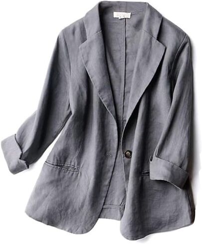 Women's Casual One Button Linen Blazer Jackets Lapel 3/4 Sleeve Suit Blazer in Kuwait