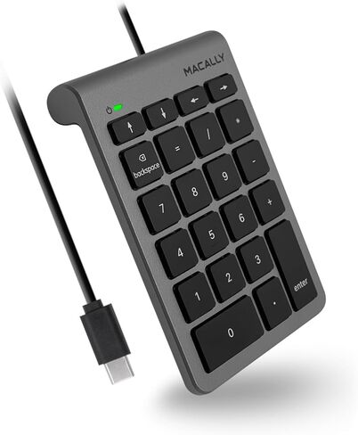 Macally Wired USB C Number Pad Keyboard - Type C Numeric Keypad for Laptop, Apple Mac iMac MacBook Pro/Air, Windows PC, or Desktop Computer - 10 Key USB Keypad Numpad with 5 Foot Cable - Silver in Kuwait