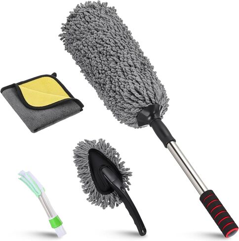 Lounsweer 4 Pcs Large Car Duster Set Microfiber Dust Cleaning Sets with Extendable Handle Exterior Duster Dashboard Detailing Brush Interior Exterior Cleaning Sets for Auto Truck Boat in Saudi Arabia