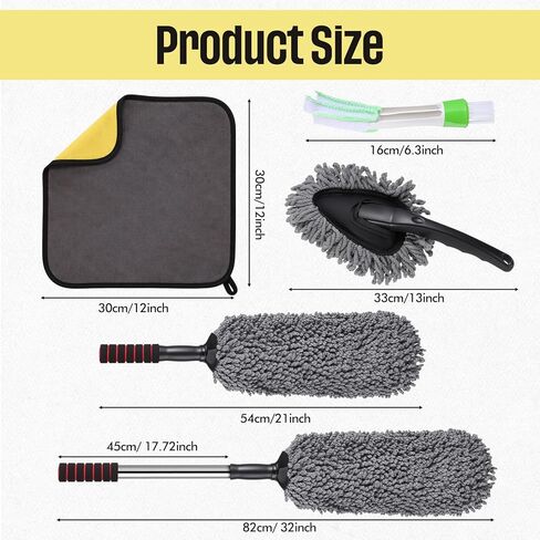 Lounsweer 4 Pcs Large Car Duster Set Microfiber Dust Cleaning Sets with Extendable Handle Exterior Duster Dashboard Detailing Brush Interior Exterior Cleaning Sets for Auto Truck Boat in Saudi Arabia