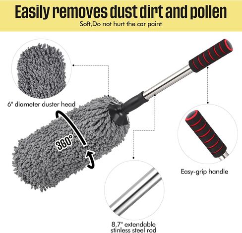 Lounsweer 4 Pcs Large Car Duster Set Microfiber Dust Cleaning Sets with Extendable Handle Exterior Duster Dashboard Detailing Brush Interior Exterior Cleaning Sets for Auto Truck Boat in Saudi Arabia