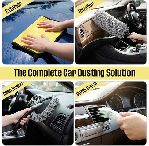 Lounsweer 4 Pcs Large Car Duster Set Microfiber Dust Cleaning Sets with Extendable Handle Exterior Duster Dashboard Detailing Brush Interior Exterior Cleaning Sets for Auto Truck Boat in Saudi Arabia