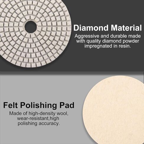 وسادات تلميع ماسية مقاس 4 بوصات، طقم وسادات رطبة/جافة 13 قطعة مع وسادة داعمة مقاس 5/8 بوصة - 11 بوصة، حبيبة 30-6000 لسطح كونترتوب الكوارتز الخرساني والرخام الجرانيت، تستخدم مع ملمع مطحنة المثقاب in Kuwait