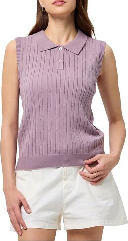 سترة بولو بدون أكمام للنساء، قميص بولو محبوك بطية صدر، قميص علوي بدون أكمام، ملابس بلوفر كاجوال فضفاضة من Preppy in Kuwait