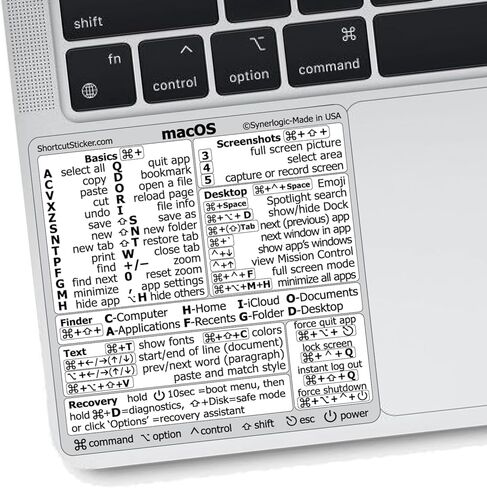 Mac OS Shortcuts Sticker | Mac Keyboard Stickers for Mac OS | No-Residue Laminated Vinyl MacBook Stickers for Laptop | MacBook Shortcut Stickers for 13-16" Air and Pro (Black) in Kuwait