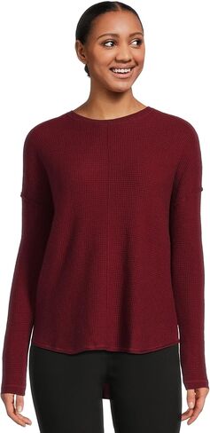 Elliott Lauren Womens Cotton Cashmere - Round Neck Waffle Stitch Drop Shoulder Long Sleeve Sweater in Kuwait