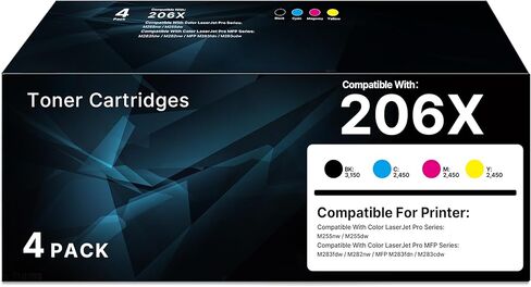 206X Toner Cartridges 4 Pack 206A High Yield | for HP Color LaserJet MFP M283fdw Toner Cartridges Replacement for HP 206A 206X W2110X M283fdw M283cdw Pro M255dw Ink | Black Cyan Yellow Magenta in Kuwait