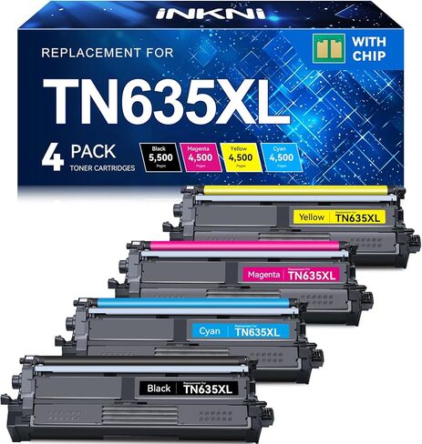 استبدال خرطوشة الحبر المتوافقة مع InkNI لحبر Brother TN635XL TN635 XL TN-635XL لحبر MFC-L8930CDW MFC-L8730CDW HL-L8430CDW HL-L8430CDWT HL-L8570CDW MFC-L8970CDW MFC-EX575 حبر الطابعة 4 عبوات in Kuwait
