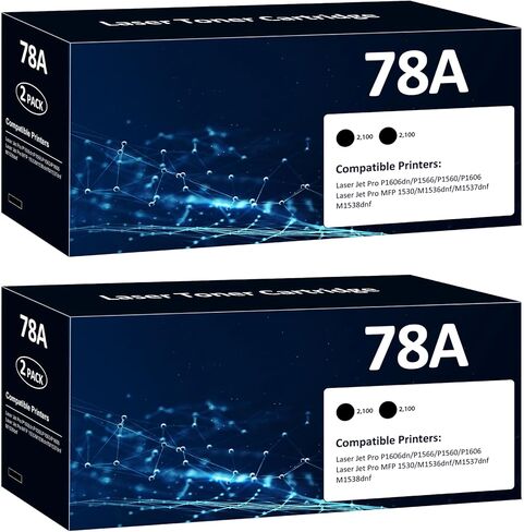 خرطوشة حبر أسود 78A (عبوة من قطعتين) | يعمل مع طابعة HP Laser Jet Pro P1606dn M1536dnf P1606 P1566 P1560 M1530 M1537dnf M1538dnf MFP | متوافق مع حبر HP 78A CE278A in Kuwait