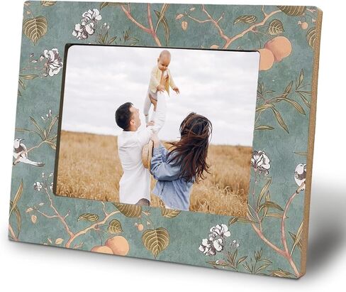 إطار صورة من البورسلين الأزرق والأبيض مقاس 5 × 7، ديكور منزلي لجيل الألفية، إطار صور زهور باللونين الأزرق والأبيض، إطارات زهور نباتية عتيقة لسطح المكتب أو عرض الحائط in Kuwait