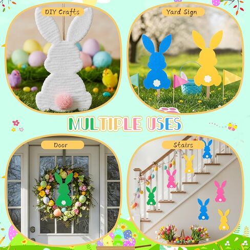 16 Pcs 12'' Large Felt Easter Bunny Decorations Colorful Bunny Signs DIY Rabbit Craft for Basket Buckets Spring Easter Party Wall Home Office Wreath Lawn Indoor Outdoor Decor Supplies in Saudi Arabia