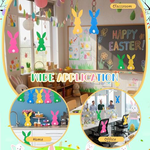 16 Pcs 12'' Large Felt Easter Bunny Decorations Colorful Bunny Signs DIY Rabbit Craft for Basket Buckets Spring Easter Party Wall Home Office Wreath Lawn Indoor Outdoor Decor Supplies in Saudi Arabia