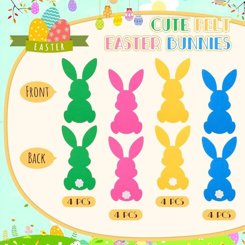 16 Pcs 12'' Large Felt Easter Bunny Decorations Colorful Bunny Signs DIY Rabbit Craft for Basket Buckets Spring Easter Party Wall Home Office Wreath Lawn Indoor Outdoor Decor Supplies in Saudi Arabia