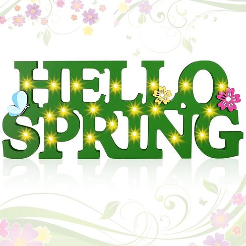 Ganeen Hello Spring Table Decor Wood Spring Centerpieces for Table 11.81 x 3.5 Inch Rustic Light up Letter Sign for Home Shelf Mantel Indoor in Saudi Arabia