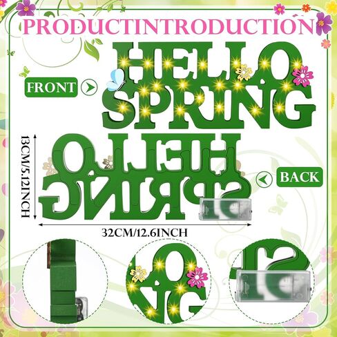 Ganeen Hello Spring Table Decor Wood Spring Centerpieces for Table 11.81 x 3.5 Inch Rustic Light up Letter Sign for Home Shelf Mantel Indoor in Saudi Arabia