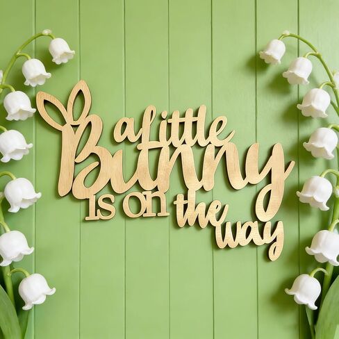Wooden A Little Bunny is On The Way Sign for Backdrop, Laser Cutting Baby Shower Banner Sign Decor for Bunny Theme Spring Baptism Easter Gender Reveal Nursery Party Sign Decor Supplies in Kuwait