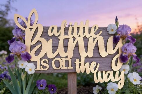 Wooden A Little Bunny is On The Way Sign for Backdrop, Laser Cutting Baby Shower Banner Sign Decor for Bunny Theme Spring Baptism Easter Gender Reveal Nursery Party Sign Decor Supplies in Kuwait