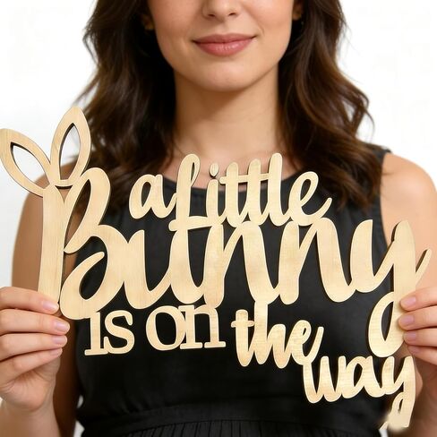 Wooden A Little Bunny is On The Way Sign for Backdrop, Laser Cutting Baby Shower Banner Sign Decor for Bunny Theme Spring Baptism Easter Gender Reveal Nursery Party Sign Decor Supplies in Kuwait