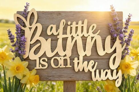Wooden A Little Bunny is On The Way Sign for Backdrop, Laser Cutting Baby Shower Banner Sign Decor for Bunny Theme Spring Baptism Easter Gender Reveal Nursery Party Sign Decor Supplies in Kuwait