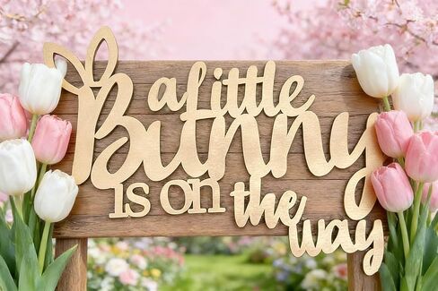 Wooden A Little Bunny is On The Way Sign for Backdrop, Laser Cutting Baby Shower Banner Sign Decor for Bunny Theme Spring Baptism Easter Gender Reveal Nursery Party Sign Decor Supplies in Kuwait