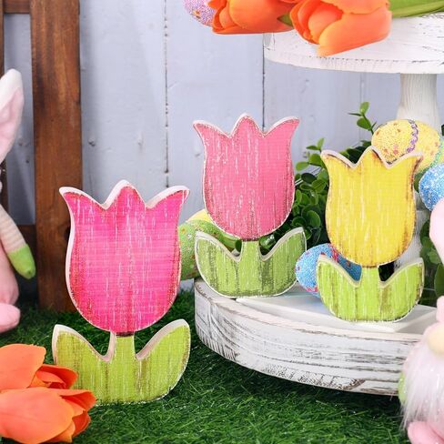 3 حجم الربيع الزنبق الخشب علامات الربيع الجدول الديكور الرجعية الباستيل زهرة الجدول المركزية مزدوجة مطبوعة مزرعة المتعثرة عيد الفصح صينية متدرجة كتلة الأزهار علامات الطاولة لديكور المنزل in Kuwait